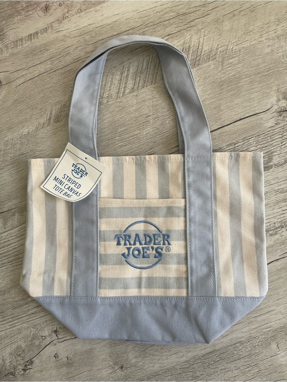 Trader Joe's Striped Mini Canvas Tote Bag - Blue & Cream